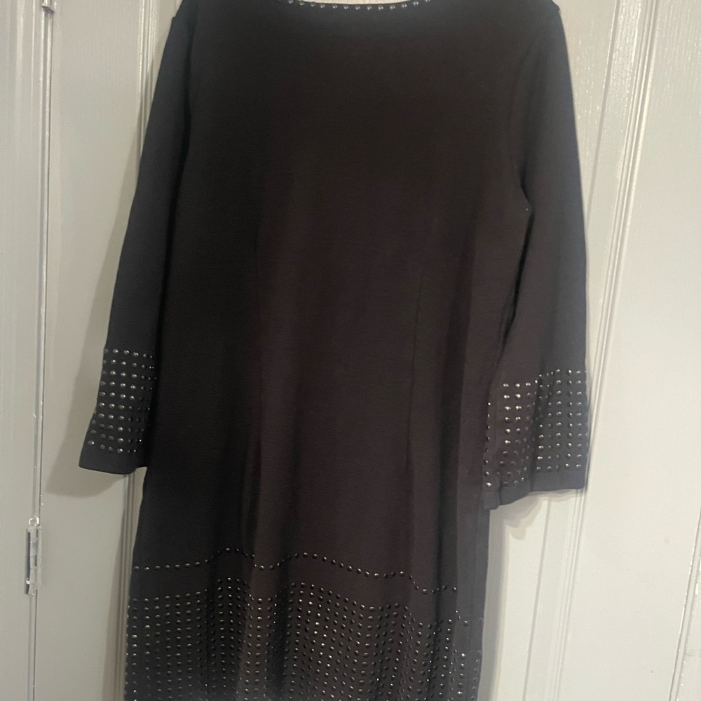 NIC+ZOE Black Long Sleeve Crew Neck Sweater Dress